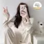 Bộ Đồ Ngủ Ren Lụa Băng Phong Cách Hot Trực Tiếp Quần Dài Tay Nữ Có Đệm Ngực Rộng Rãi Phong Cách Đại Học Mặc Nhà Bộ Đồ Nữ