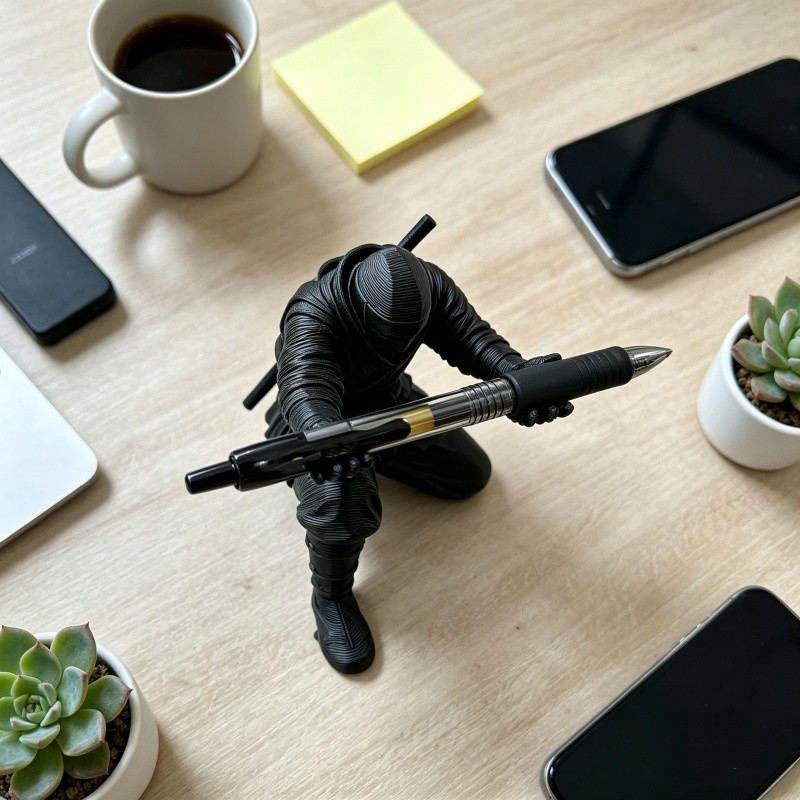 Hộp đựng bút Ninja màu đen sáng tạo Hộp đựng văn phòng phẩm để bàn vui nhộn