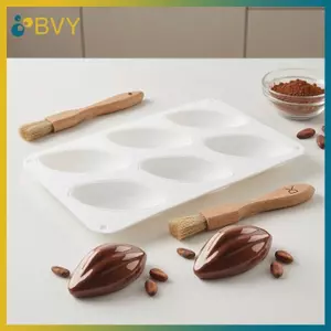 Khuôn Mousse silicon 6 khoang BVY với thiết kế Cocoa Pod để dễ dàng tháo bánh Pudding và nướng món tráng miệng kiểu Pháp tại nhà.