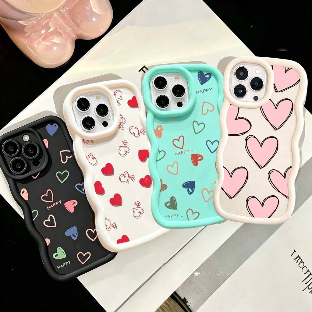 Vỏ in hình trái tim nhỏ đầy màu sắc cho OPPO A6X Reno 15F 14F 13F 12F 14 13 12 11 5G A6 A5 PRO Vỏ silicon 3D Wave