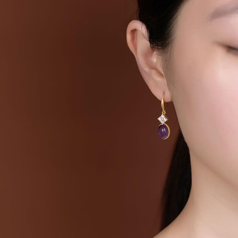 Bông tai nữ thạch anh tím tự nhiên bạc s925