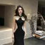 Phong Cách Hàn Quốc Tính Khí Thời Trang Tương Phản Màu Ren Khâu Đứng Cổ Khóa Không Tay Đầm Nữ Mùa Hè 2026 Phong Cách Mới Váy Dài