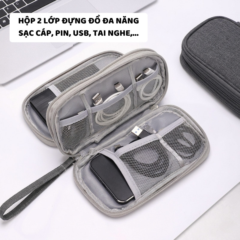 Túi Đựng Phụ Kiện Điện Tử ENODA HOME, Túi Vải Nhiều Ngăn Dày Dặn Đựng Cáp Sạc, Tai Nghe TUIPK001