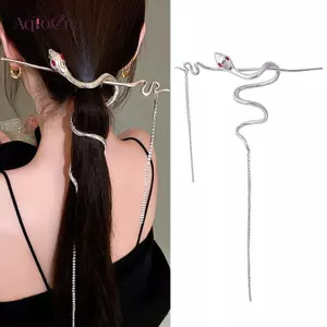 AqToCna Rắn Kẹp Tóc Tóc Sti Quanh Co T Warp Dài sel Rắn Tóc Phong Cách Punk Kẹp Tóc Trung Quốc Kim Cương Giả Mũ AqToCna