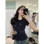 Áo thun ngắn tay vai trước cao cấp phong cách Hàn Quốc dành cho nữ Mùa hè 2026 Phong cách mới Slim-Fit Slimmer Look Blue Top