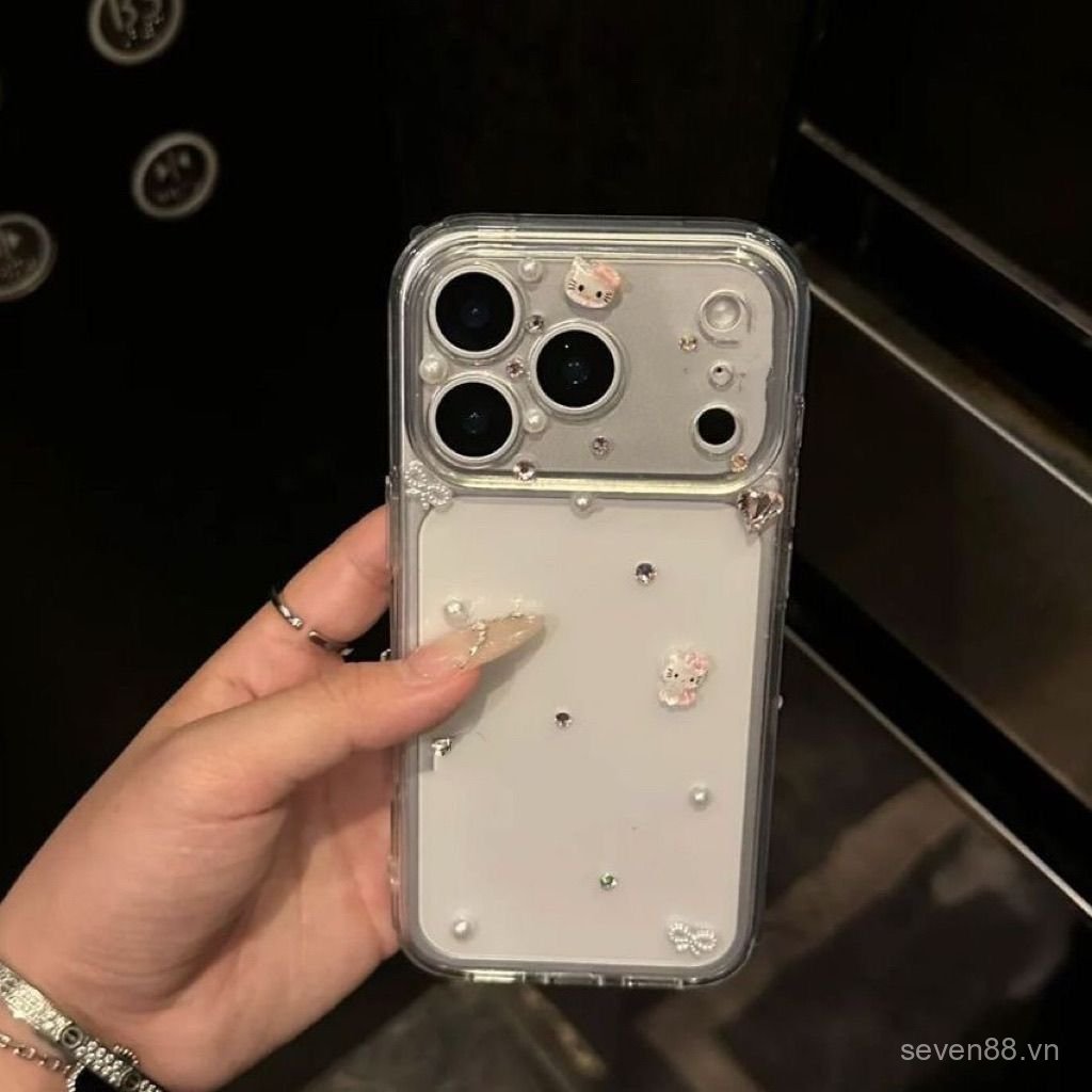 Ốp Điện Thoại Thích Hợp Cho iPhone XS XR 11 12 13 14 15 16 17 Pro max Plus Light Luxury Pink Diamond KT Cat Vỏ Bảo Vệ Chống Sốc Bao Gồm Tất Cả DYXG