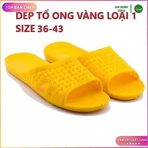 Dẹp nhựa ĐAN VÀNG đi mưa màu vàng size 36-43, dép đi trong nhà, dép lê, dép tổ ong màu vàng