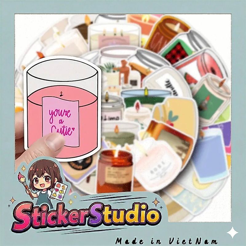 60 sticker mẫu nến bắt mắt dan trang trí văn phòng phẩm dụng cụ học tập notebook vali ốp lưng