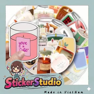 Set 60 Sticker Nến Chống Nước Dán Laptop Vali Mũ Bảo Hiểm Sổ Tay