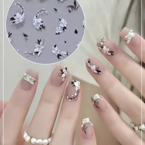 Phong Cách Trung Quốc Mực Làm Móng Miếng Dán Đen Trắng Camellia Bán Trong Suốt Hoa Nhỏ Vỏ Ánh Sáng Dập Nổi Miếng Dán Móng Tay