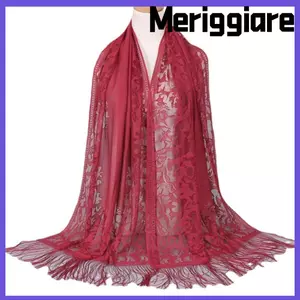 MERIGGIARE Khăn choàng ren nữ, Sợi lưới rỗng mùa hè quấn khăn choàng, Tua rua thời trang Thoải mái Hijab Cover Khăn choàng cưới