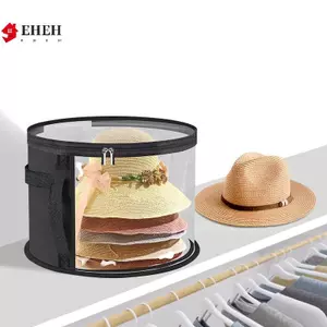 1 Hộp đựng mũ có thể gập lại di động trong suốt có dây kéo, Thiết kế cửa sổ phía trước lớn, Chất liệu vải, Có thể giặt bằng tay VN
