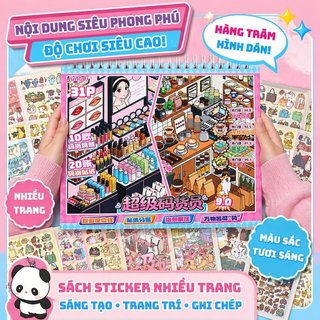 Sách sticker tiểu cảnh mini 10 cảnh – 20 tờ, DIY thư giãn – Siêu dễ dán, giải stress – Chủ đề cửa hàng, bánh ngọt