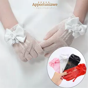 Găng tay lưới ren IAPPORTUNIA, Găng tay cưới trẻ em nơ thắt nút mỏng, Găng tay váy ngắn hữu ích Găng tay tiệc sinh nhật công chúa ngày lễ
