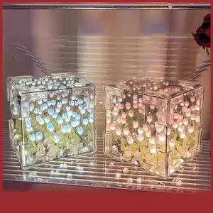 Cá tuyết 3D gương ánh sáng ban đêm với Tulip hoa biển thiết kế, DIY handmade ánh sáng ban đêm