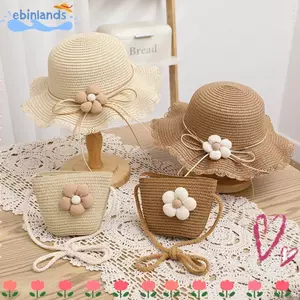 EBINLANDS Trẻ Em Mũ Rơm Túi, Vành Lớn Chống Tia UV Mũ Chống Nắng, Du Lịch Ngoài Trời Mùa Xuân Mùa Hè Mũ Xô Thoáng Khí Cho Bé
