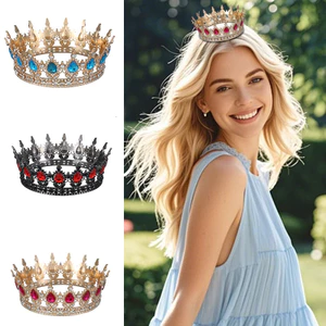 Mũ Đội Đầu Cô Dâu Baroque Tròn Vương Miện 16 Giọt Nước Hợp Kim Retro Cao Cấp Làm Đẹp Cuộc Thi Vương Miện