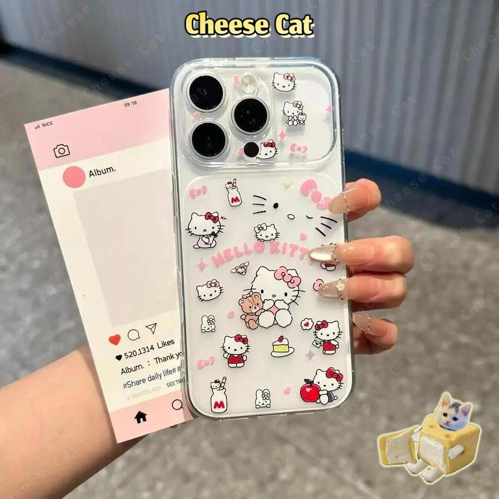 Ốp lưng toàn màn hình Kitty nơ hồng dễ thương cho iPhone 15 16 Xs Max XR 13 14 17 Pro Max 12 11 Vỏ bảo vệ ống kính