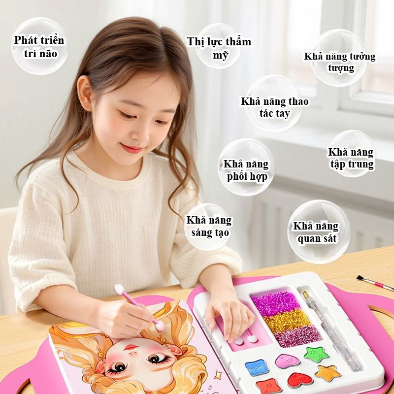 Bộ Đồ Chơi Học Trang Điểm Cho Bé,Tranh Tô Vẽ Và Cắt Dán Trang Điểm Công Chúa Đồ Chơi,Quà Tặng Bé Gái đáng Yêu