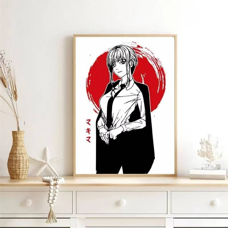 Canvas In Poster Phổ Biến Người Cưa Xích anime Nhật Bản Makima Poster Dòng Mực Phong Cách Retro Treo Tường Nghệ Thuật Trang Trí Phòng Nhà