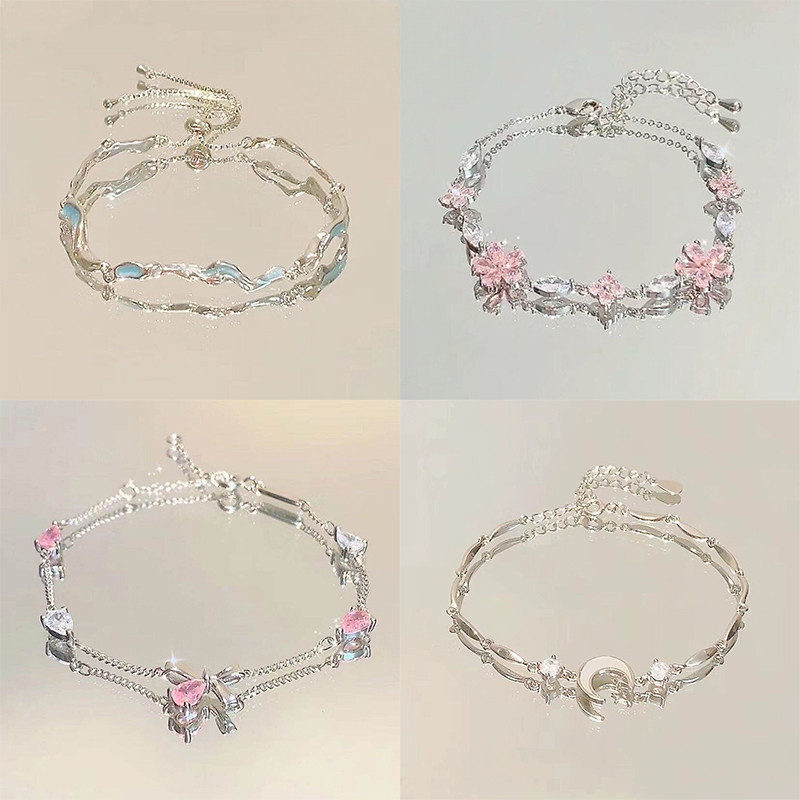 Vòng tay hình ngôi sao hoa anh đào zircon màu hồng, vẻ đẹp quyến rũ và sang trọng