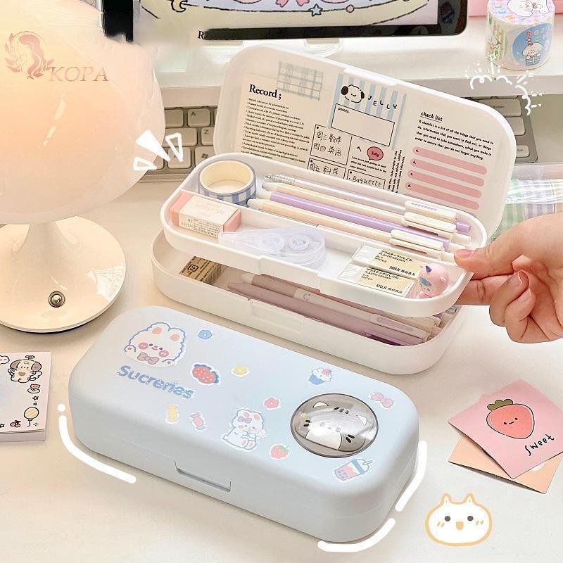 Hộp đựng bút chì hoạt hình hai lớp dung tích lớn KOPA dành cho học sinh, đồ dùng học tập VN
