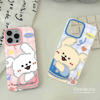 ibumpers Ốp Điện Thoại iPhone Cặp Đôi Dễ Thương Họa Tiết Chó Con Ốp Lưng Điện Thoại Có Chân Đế Thiết Kế Cho IPhone 11 12 13 14 15 16 Pro Max