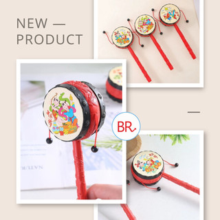 Trống lắc tay truyền thống vui nhộn đồ chơi cho bé - Trống gỗ Trung Thu họa tiết dân gian in nổi bắt mắt ANGIHOME