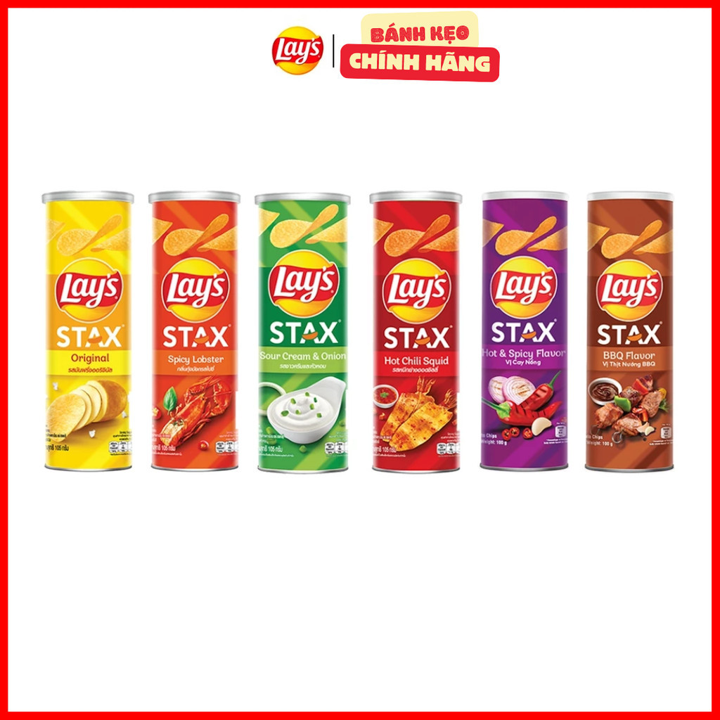 Snack Khoai tây Lays Stax đủ vị lon to 90g Date xa Đảm bảo chất lượng