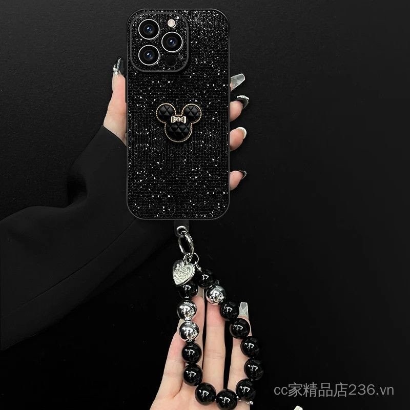 Mickey đen Thích hợp cho iPhone16 17 15 14 13 12 11 Ốp điện thoại kim cương lấp lánh