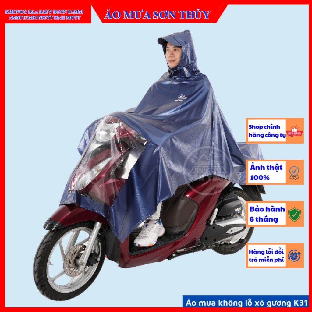 K31-Áo mưa choàng 1 mũ chất liệu mới, nhựa PVC siêu dai, bền bỉ, không lỗ xỏ gương K31 Sơn Thủy aomuasonthuyhn
