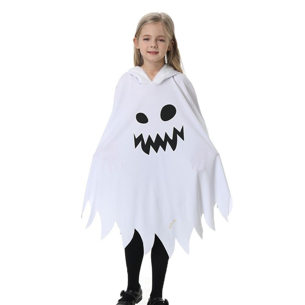Hood Cape cosplayGhost, thiết kế khuôn mặt ma và phát sáng trong bóng tối, bộ đồ Halloween màu đen trắng dành cho bé trai