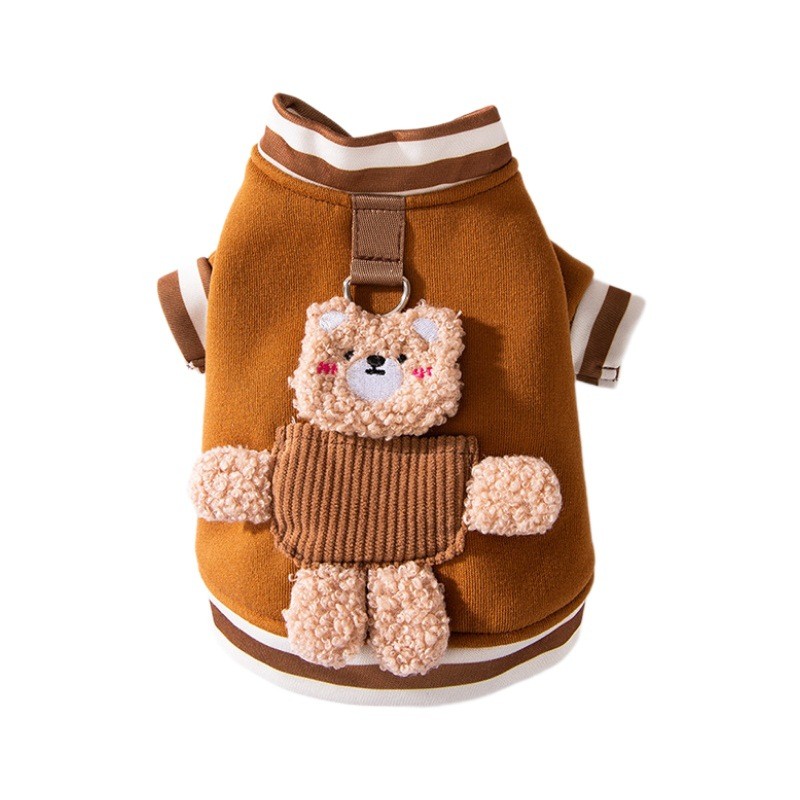 【Ready Stock】 Pet Clothes Autumn and Winter Warm Dog Clothes Cute Bear Traction Sweater Fluffy Jacket Puppy Cat Clothing WH0z