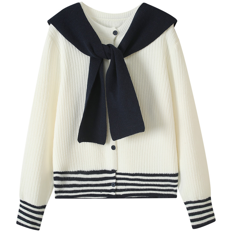 Mutu Preppy Phong Cách Dệt Kim Hàng Đầu Nữ 2026 Mùa Xuân Phong Cách Mới Thiết Kế Niche Rời Tương Phản Áo Len Màu