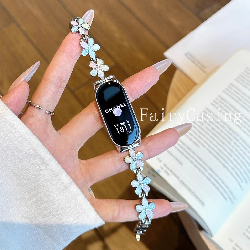 Dây đeo dầu nhỏ giọt hoa Thích hợp cho Xiao Mi Band 10 9 8 7 6 5 4 3 cho kim loại cho vòng đeo tay bằng thép không gỉ Miband 10pro 9 8 Pro