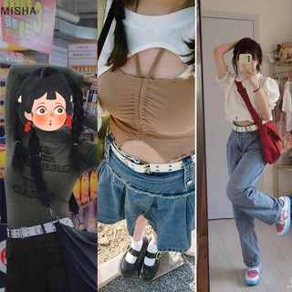 Misa Thời Trang Nam Nữ Phong Cách Punk Dây Xích Dây Có Thể Điều Chỉnh Ngôi Sao Rỗng Đôi Ngực Khóa Kim Loại Da Quần Jean Dây Thắt Lưng