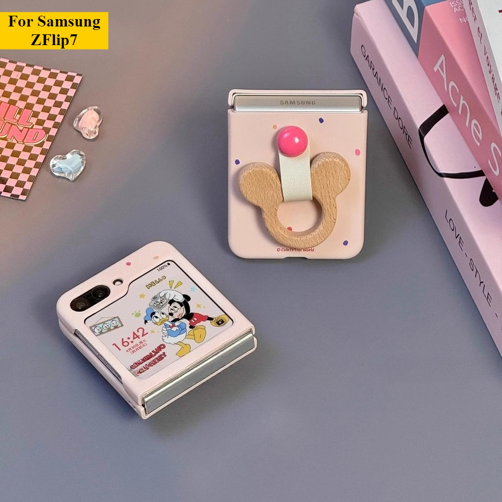 Ốp Điện Thoại Thích Hợp Cho Samsung Galaxy ZFlip7 Hoạt Hình Dễ Thương Mickey Nhẫn Gấp Vỏ Cho ZFlip 7 6 5 4 3 5G N3Flip MixFlip Dây Bảo Vệ