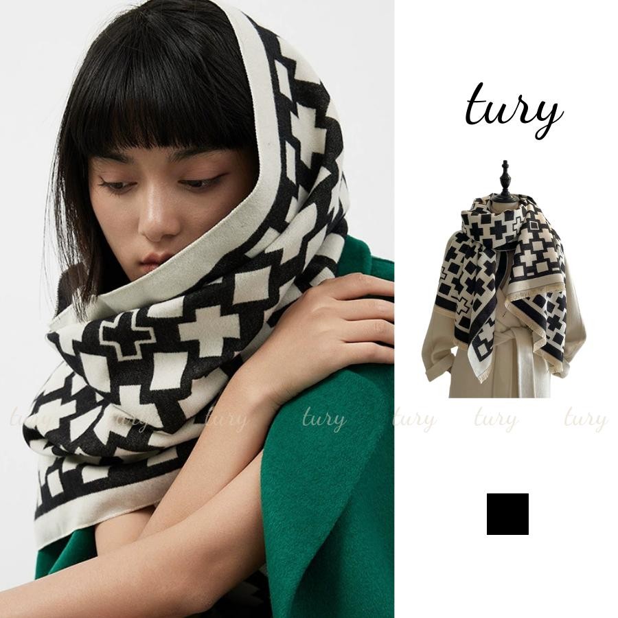Khăn Quàng Cổ Len Unisex Nam Nữ - Tury - Khăn Len Choàng Cổ Họa Tiết Cộng Trừ - LN110