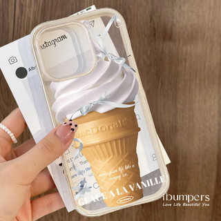 Ibumpers Họa Tiết Kem Hồng Trong Suốt Ốp lưng iPhone 12 13 14 15 16 Pro Max 2IN1 Ốp Lưng Acrylic Cứng Khung Dày Chống Sốc