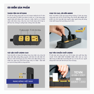 Ổ cắm đa năng công suất cao 6000W chịu tải tốt Rạng Đông OC10 (không kèm dây) Model  OC10 3C/6000W
