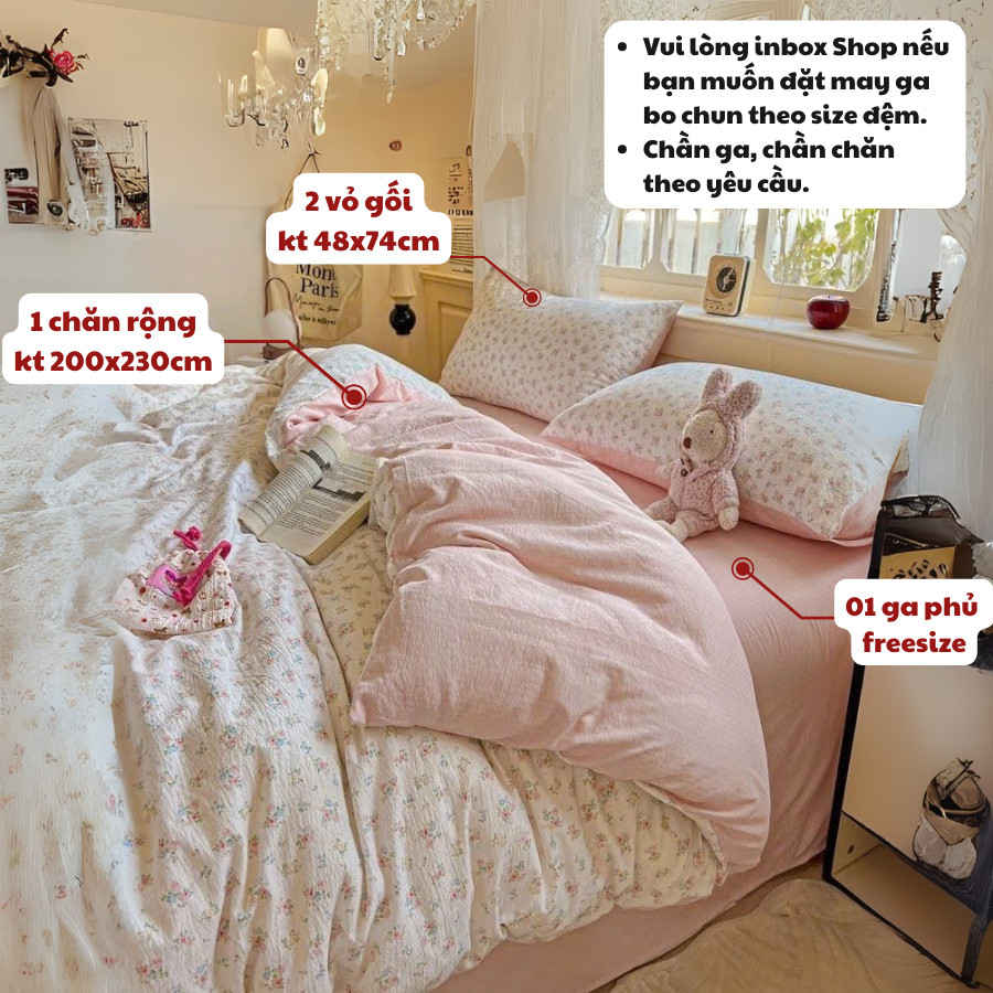 Bộ vỏ chăn ga gối Cotton Đũi 4 món  Memminbedding Luxury chất liệu mềm mát,thấm tút cực tốt,vỏ chăn lồng được ruột-ST310