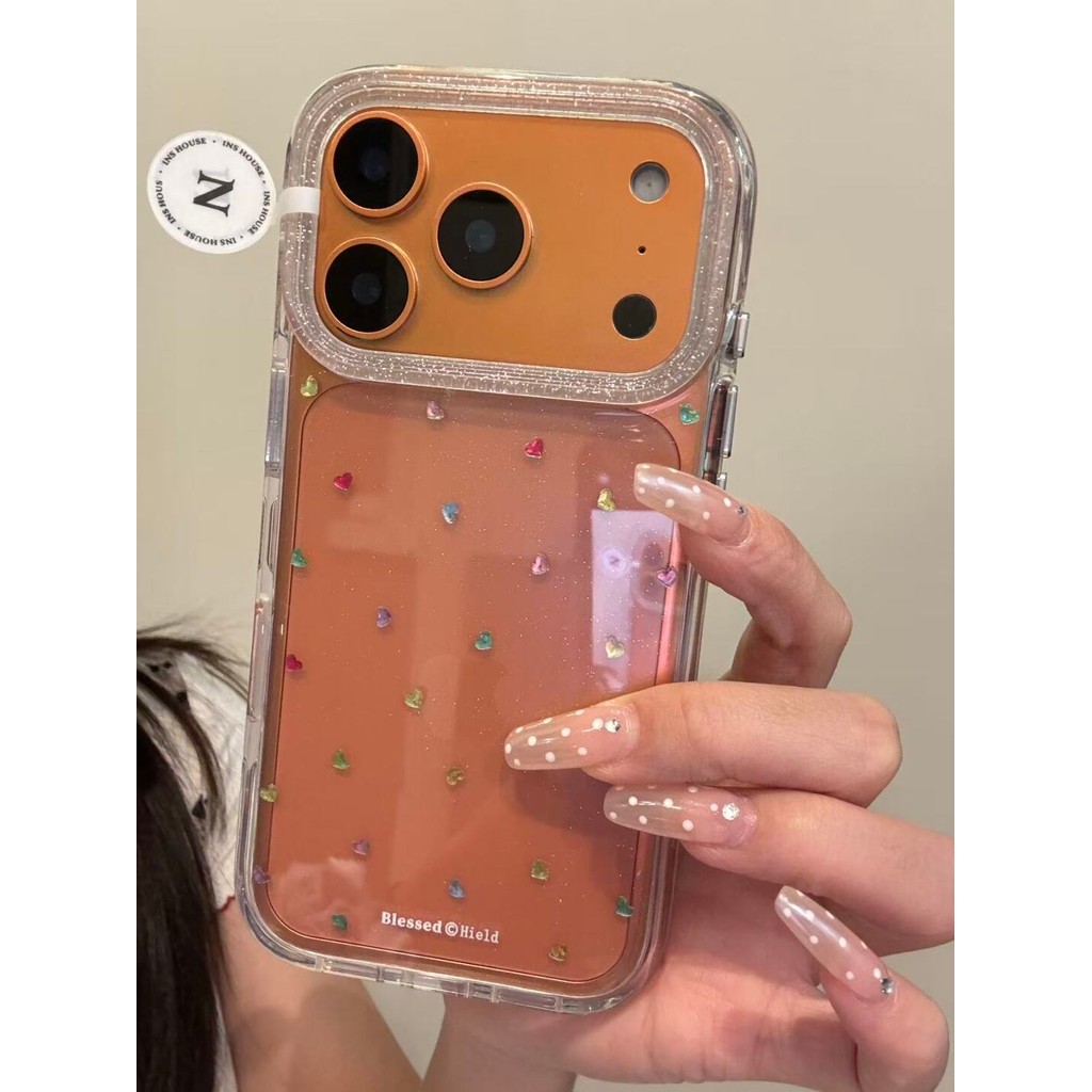 Trong Suốt Trong Suốt Đáy Ngôi Sao Tình Yêu Ốp Lưng Điện Thoại Thích Hợp Cho iphone17promax Phong Cách Hàn Quốc Thích Hợp Cho iPhone16pro Vỏ Bảo Vệ Điện Thoại Bạc Hà Xanh Toàn Màn Hình Kim Cương Màu