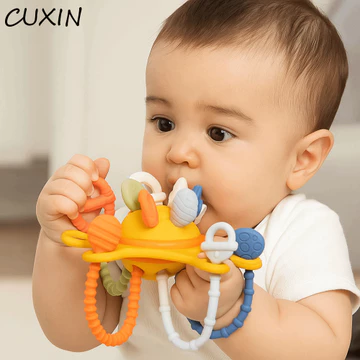 CUXIN Đồ chơi Montessori giác quan cho bé, Phát triển giác quan Grab Ball Đồ chơi dây kéo silicon, Đồ chơi cảm giác cho bé PP có thể uống được Miếng dán thoải mái cho trẻ sơ sinh Đồ chơi mọc răng có t