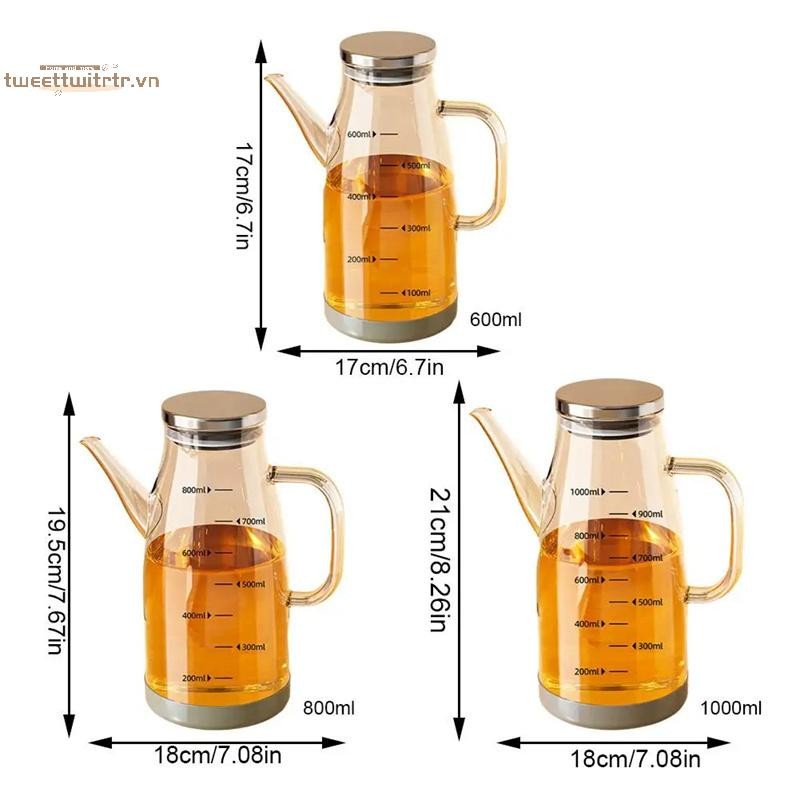 TRTR 600 / 800 / 1000ml Chai đựng dầu có vòi nhỏ giọt Nhà bếp Bình dầu thủy tinh dung tích lớn Bình đựng dầu chống rò rỉ VN