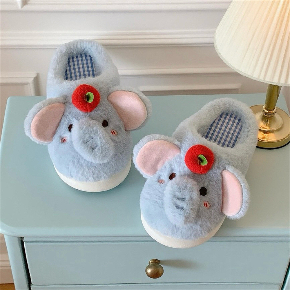 XIXITIAO Dép Cotton Đế Mềm Voi Dễ Thương Nữ Mùa Đông Thoải Mái Nhà
