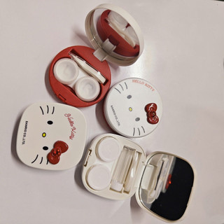 Hộp đựng kính áp tròng Hello Kitty cute, có gương soi, nhíp gắp, que đeo và lọ chiết dung dịch siêu tiện dụng