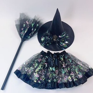 Bộ Trang Phục Halloween Bí Ngô và Phù Thủy - Váy Tutu, Mũ và Chổi