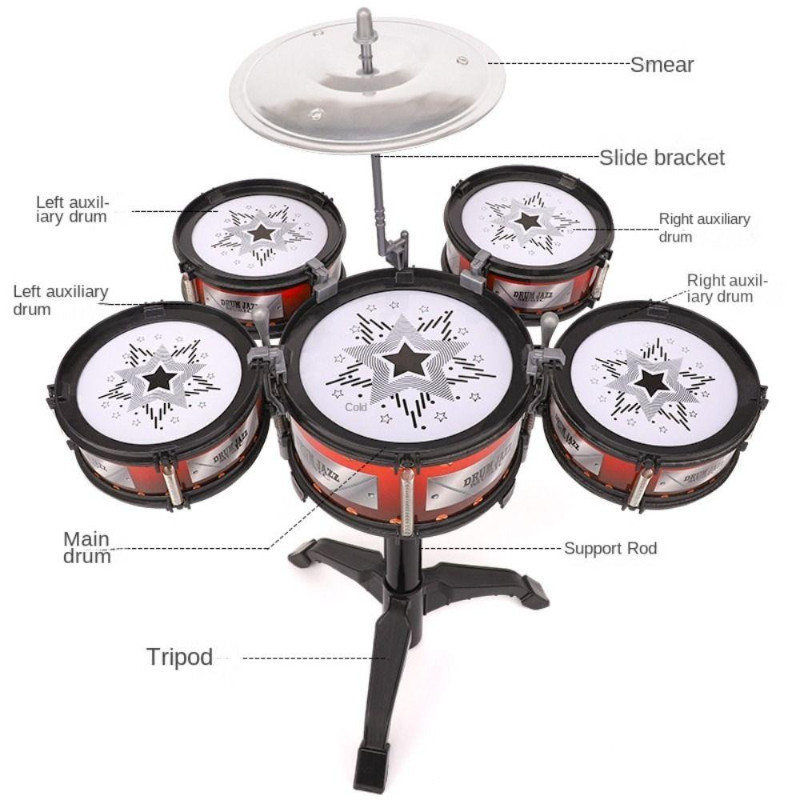 Bộ trống jazz drum 5 trống, tặng kèm ghế, Bộ Trống Sôi Động Cho Bé, trò chơi giải trí trong nhà