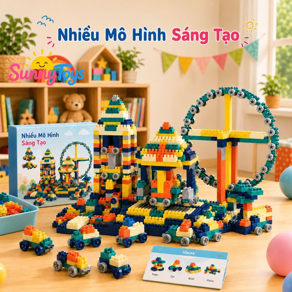 Bộ Xếp Hình 520 Chi Tiết To SunnyToys  - Bé Lắp Nhà, Xe Và Mô Hình Sáng Tạo