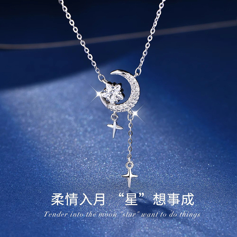 Vòng cổ lãng mạn hình ngôi sao và mặt trăng tinh tế sang trọng nhẹ nhàng